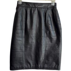 Byrnes & Baker Vintage Sexy Genuine Black Leather Pencil Skirt Women's Size 8